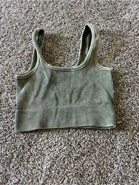 Zenana Outfitters Olive Ribbed Crop Tank